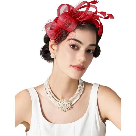 Fascinators Headband with Feather, Red main image 6